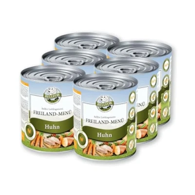 Imagen de Bellfor Cibo umido Senza cereali per cani con menù di Pollo 6 x 800 g. Ricco frutta e verdura Fresca regionale, Privo additivi artificiali, Perfetto sensibili Tutte le razze.
