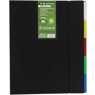 Imagen de Grafoplás Carpeta de Fundas Extraibles a4 In&amp;Out ECO 20 Extra Recicladas 70% Tapas Rígidas 100% Cambio Rápido y Práctico Incluye 5 Separadores Guía Cierre Gomas