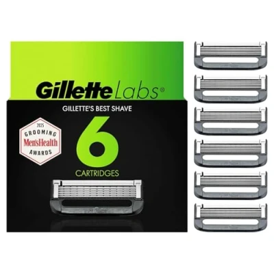 Imagen de Gillette Laboratorios de maquinillas afeitar, 6 piezas, ajuste a GilletteLabs Con barra exfoliante y maquinilla afeitar caliente,