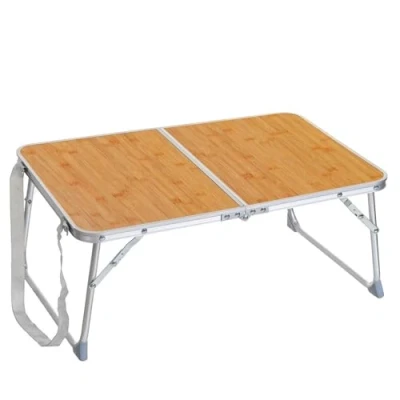 Imagen de LOLAhome Mesa Plegable Camping y Playa 60x40x25 cm, Picnic maletín, portátil con asa Correa Transporte, Patas Plegables Aluminio, Tablero MDF Aspecto Madera Nogal, marrón, compacta Ligera.