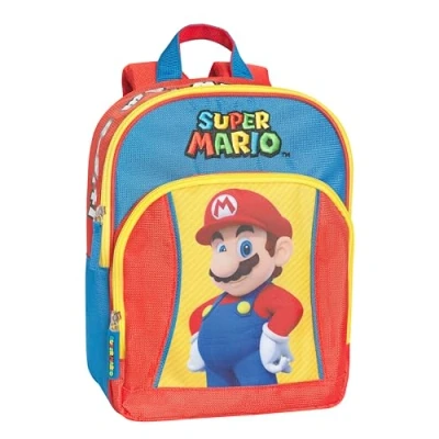 Imagen de Super Mario Mochila para niño y niña oficial Mario, ideal guardería tiempo libre, con correas acolchadas, parte trasera fondo termoformados, prácticos cierres de cremallera, 23 x