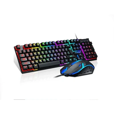 Imagen de K KLACK PriceQuality Teclado con Cable USB TF200 Retroiluminado Multimedia Estándar de 104 Teclas Ergonómico LED Arcoíris para PC Ordenador y Escritorio Gaming Gamer