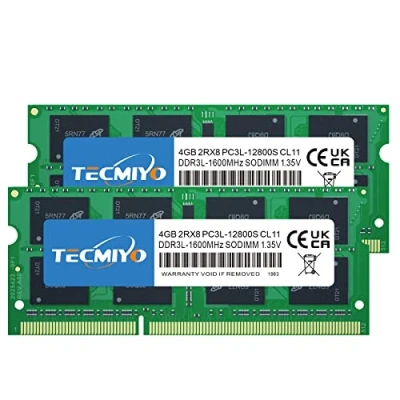 Imagen de TECMIYO 8GB Kit (2x4GB) PC3L 12800S SODIMM DDR3L / DDR3 Memoria Ram 1600MHz CL11 1.35V/1.5V 204Pin Non ECC Unbuffered Laptop Memory Module