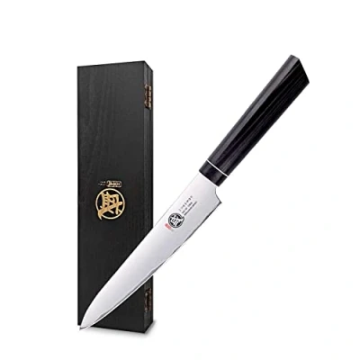 Imagen de MITSUMOTO SAKARI Cuchillos Cocina Pequeños Japoneses Damasco, Cuchillo Japones de Frutas Forjado a Mano, 14 cm Profesional VG 10 Chef(Mango G10 y Caja Regalo)