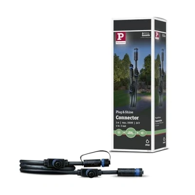 Imagen de Paulmann Outdoor Plug &amp; Shine Connector 1 m 1in 3out IP68 2x1,5 mm² 93994 extensión, Cable de conexión, Exterior, iluminación para jardín, Negro, 1m