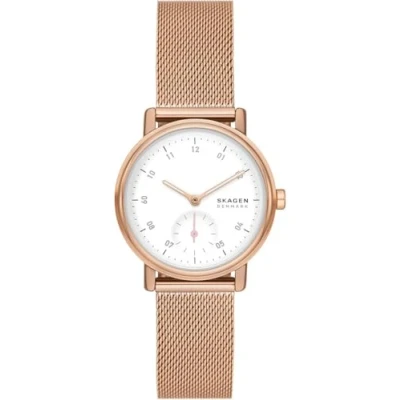 Imagen de Skagen Kuppel Reloj para Mujer, Movimiento de Cuarzo con Correa Acero o Piel, Marrón y Blanco, 32MM