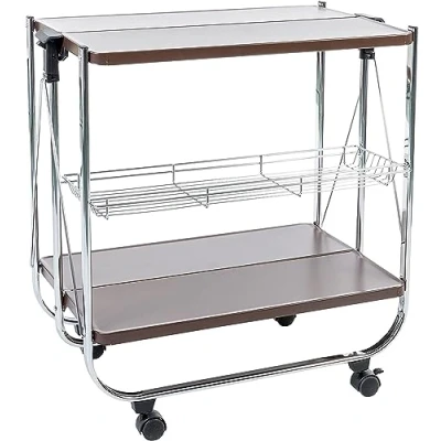 Imagen de Iris Ohyama, Servicio de cocina, almacenamiento, 2 estantes, 1 cesta con ruedas, sala estar Kitchen Wagon CW 005 Marrón