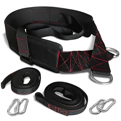 Imagen de THEFITGUY Cinturón de tracción trineo, cierre ajustable, 2 correas trineo y 4 ganchos incluidos, para entrenamiento resistencia, fuerza, agilidad, hacia