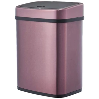 Imagen de Amazon Basics Cubo de basura automático acero inoxidable, rectangular, Burgundy, 12 litros