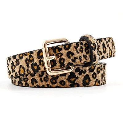 Imagen de AMOYER Señoras de la impresión del leopardo PU correa cuero artificial retro caballo pretina pelo para las mujeres