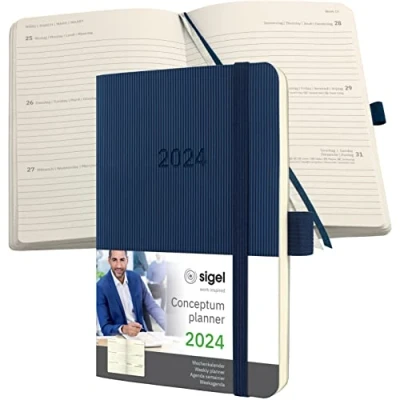 Imagen de SIGEL C2433 Conceptum Agenda semanal 2024, aprox. A6, azul oscuro, tapa blanda, dos páginas = una semana, 176