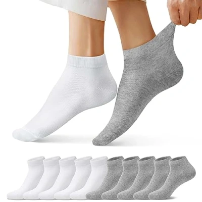 Imagen de FALARY Calcetines DeportivosTobilleros hombre mujer 10 Pares Cortos Calcetin Algodon Gris Blanco 4346