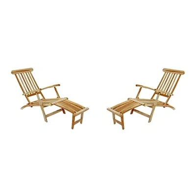 Imagen de SAM Juego de 2 tumbonas Puccon Madera Teca, Ajustables, Plegables, Ideales para balcón, terraza y jardín