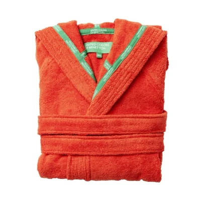 Imagen de UNITED COLORS OF BENETTON Rainbow Albornoz con Capucha, Talla M/L, 100 % Algodón, Gramaje de 360 gsm, Suavidad Excepcional, Agradable al Tacto, Certificación Oeko Tex, Apto lavado a máquina, Rojo