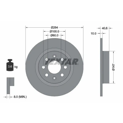 Imagen de TEXTAR PRO 92145903 Disco de freno 264 10 04/08 100 macizo revestido sin perno sujeción rueda, buje rueda FIAT: Grande Punto Hatchback