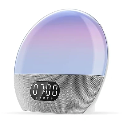 Imagen de WiiM Despertador Luz, Alexa Integrado, Opciones de Sonido Ilimitadas, Amanecer Todo en Uno, Máquina Sonido, Rutinas Sueño y Más (Plata pulida)