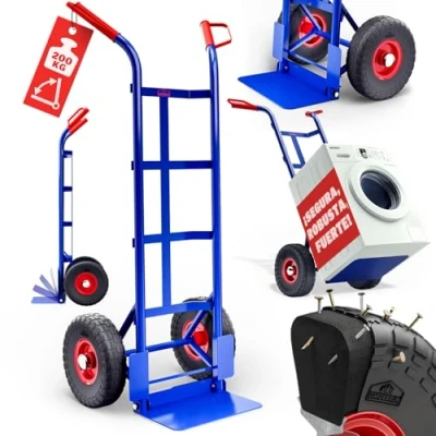 Imagen de GARDEBRUK® Carretilla de Mano Plegable 2 Ruedas PU Carreta Transporte Carga hasta 200 kg Acero Asas Ergonómicas