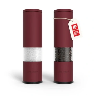 Imagen de LARS NYSØM Juego de 2 molinillos sal y pimienta manuales con molinillo cerámica ajustable grueso a fino I especias diseño (Berry Red)