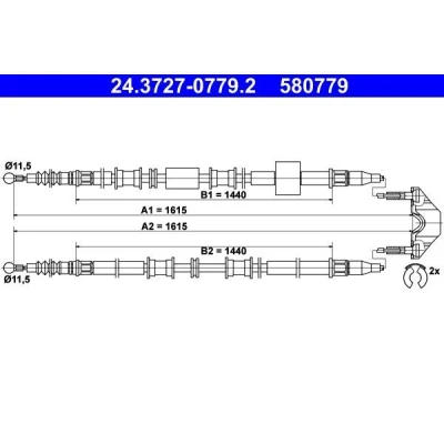 Imagen de ATE 24.3727 0779.2 Cable de Freno Mano 1615, 1615 con accesorios OPEL: Meriva A