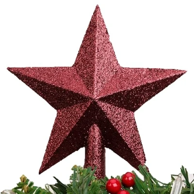 Imagen de Christmas Concepts® 20cm Glitter Tree Topper Adorno para la Punta del árbol de Navidad (Rojo Rioja)