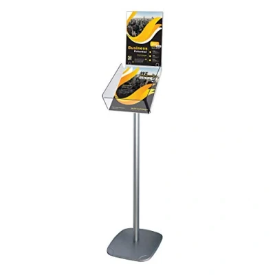Imagen de DISPLAY SALES Portafolletos de suelo Plus DIN A4 formato vertical incluido soporte para rótulo superior expositor hojas decorativo con bandeja folletos acrílico transparente