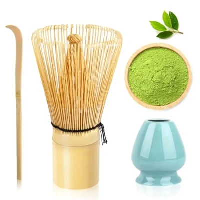 Imagen de MA 01 Accesorio de Ceremonia Matcha Japonés, Batidor, Chasen, Batidor Chasen Bambú Tradicional 100 Varillas té Matcha, para Verde y Bebidas en Polvo, Juego 3 Piezas