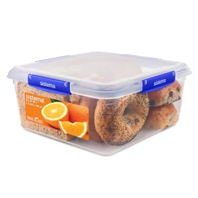 Imagen de Sistema KLIP IT PLUS recipiente cuadrado para guardar alimentos 5,5 l Fiambrera con tapa hermética, apilable y apta el frigorífico congelador Sin BPA