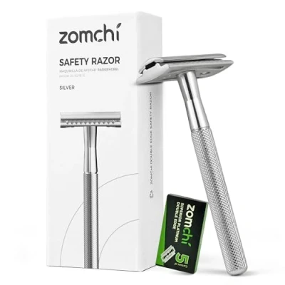 Imagen de ZOMCHI maquinilla de afeitar seguridad doble filo para hombres o mujeres, metal con 5 cuchillas acero inoxidable, ecológica