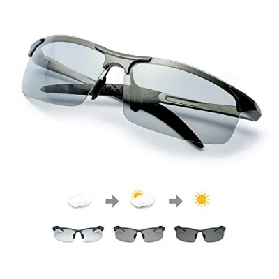 Imagen de TJUTR Rectangulares Gafas de Sol Hombre Polarizadas Premium Lentes Photochromic Grises Antideslumbrante Protección UV 400 (Gris/Gris(Deportivas))