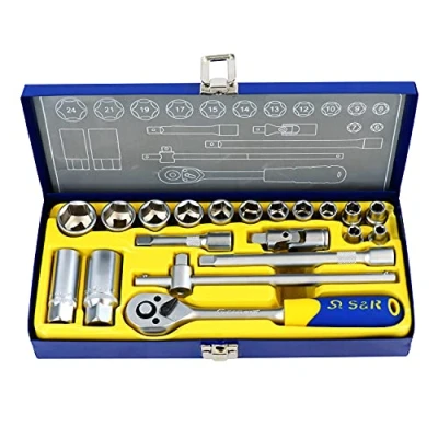 Imagen de S&amp;R Juego llaves de Vaso y carraca Trinquete 3/8&quot; Set con tuercas Profesionales