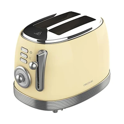 Imagen de Cecotec Tostadora Toast&amp;Taste 800 Vintage Light Yellow. 850 W, Doble Ranura Corta Extra anchas de 3,8 cm, 2 Tostadas, Acabados en Acero Inoxidable, Estilo Vintage, 3 Funciones, Amarillo