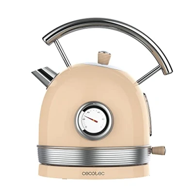 Imagen de Cecotec Hervidor de Agua Eléctrico ThermoSense 420 Light Beige. 1,8 Litros capacidad, 2200 W, Medidor Temperatura, Base 360º, Acero Inoxidable, Estilo Vintage, Beige