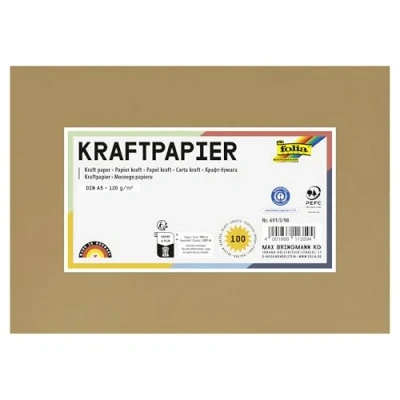 Imagen de folia 691/5/98 Papel kraft natural, 120 g/m², DIN A5, 100 hojas, para manualidades individuales y diseño de tarjetas felicitación, invitaciones, lugar, etc.
