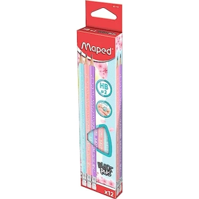 Imagen de Maped Lápices de Grafito Colección Black Peps Pastel Incluye 3 Lapiceros Madera con Goma Borrar Diseño Lúdico Adornos Agarre Ergonómico Colores