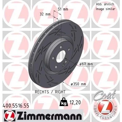 Imagen de ZIMMERMANN 400.5516.55 Disco de freno 350 32 6/5 5 112 ventilación interna, ranurado revestido MERCEDES BENZ: Clase A, CLA Coupé, Familiar