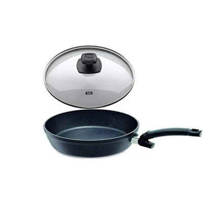 Imagen de Fissler Adamant Comfort Sartén de aluminio con tapa (diámetro 24 cm), antiadherente, resistente a los arañazos, todo tipo fuegos, inducción + juego 4 pajitas acero inoxidable EKM Living