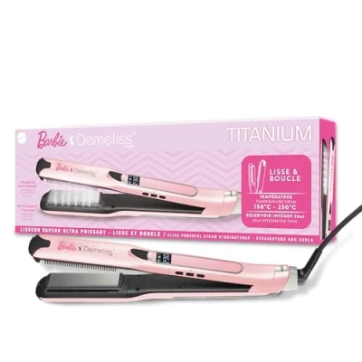 Imagen de Demeliss Titanium V2.0 Plancha de vapor Colección Barbie™ Suavizado larga duración Nueva generación Color rosa