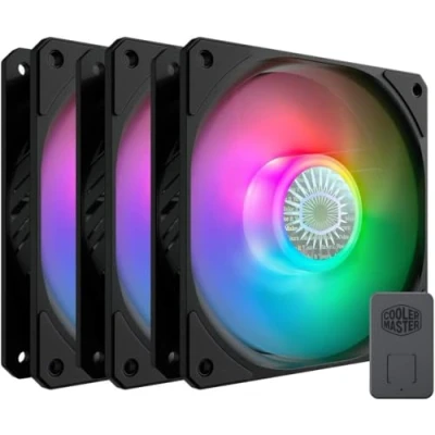Imagen de Cooler Master SickleFlow 120 V2 ARGB Paquete 3N1, Controlador Incluido, Compatible con Placa Base ARGB, Aspas Translúcidas Air Balance, 62 CFM, 2.5 mmH2O, 8 a 27 dBA,