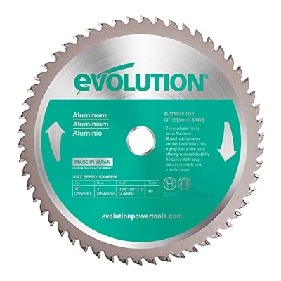Imagen de Evolution hoja de sierra 255 mm A255TCT 80MS para cortar aluminio: la metal con punta carburo no genera calor, rebabas ni chispas