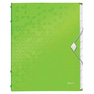 Imagen de Leitz Clasificador A4, Capacidad para 200 Hojas, 12 Separadores con Pestañas, Cierre Elástico, Verde, Gama WOW, 46340154
