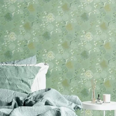 Imagen de Papel pintado floral verde y blanco Livingwalls House of Turnowsky 389004 no tejido, 10,05 m x 0,53 m, fabricado en Alemania