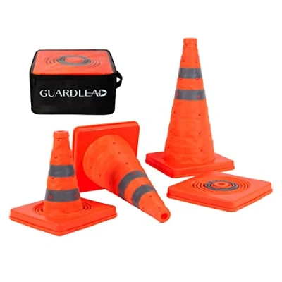 Imagen de conos de seguridad vial plegables 45cm, 4 piezas emergentes multifuncionales con collar reflectante, para estacionamiento en carreteras, práctica conducción (4, 45cm)
