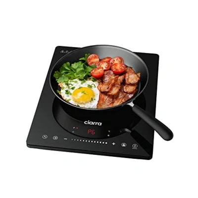Imagen de CIARRA CBTIH1 Placa de Inducción Portátil 1 Fuego 2000W Potencia en 8 Niveles Diseño Panel Vitrocerámica Alta Resistencia, Control Táctil, Temporizador, Fácil Limpieza