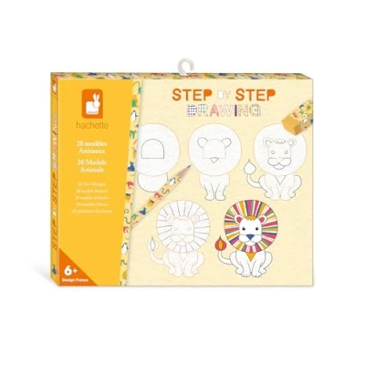 Imagen de Janod Step by Drawing Aprender A Dibujar 20 Modelos de Animales Kit Dibujo para Niños Aprendizaje y Concentración partir 6 años J09155