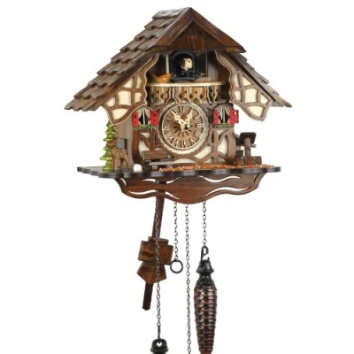 Imagen de Park Eble Reloj de Cuco madera en la Selva Negra con mecanismo cuarzo y sonido Cuco, 24 cm, casa paredes entramadas