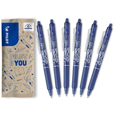 Imagen de Pilot Frixion Clicker Bolígrafo de tinta gel borrable y recargable con mecanismo presión termosensible, juego 6 unidades, color azul, punta media