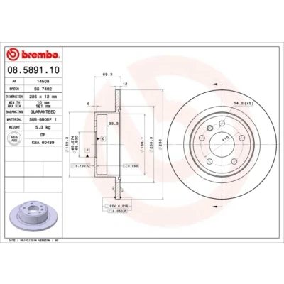 Imagen de BREMBO 08.5891.10 Disco de freno 286 12 5 macizo OPEL: Omega B Berlina