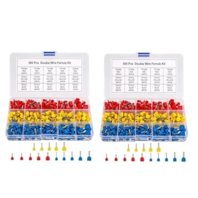 Imagen de Sxmrmnx Kit de virolas doble alambre, 1000 terminales virola pasador crimpado aislados, terminal extremo pin cable