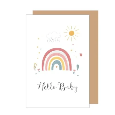 Imagen de Edition Seidel tarjeta de felicitación nacimiento premium con sobre, para bebé, Hello, niño, niña, arco iris (E286 SW024)