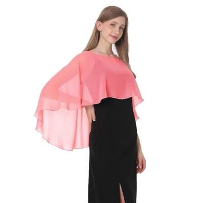 Imagen de Baoqiya Chales y envolturas para mujer vestidos de noche, chal suave gasa dama honor, capa cubrir la boda, Coral, Talla única